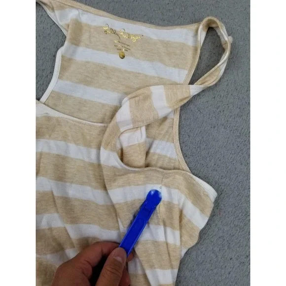 Lilly Pulitzer Dress Womens Large Tan White Striped Racerback‎ Smocked 26719 - Picture 12 of 14